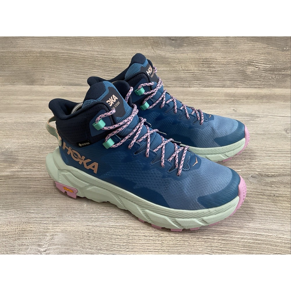 HOKA Trail Code GTX Women's 8.5 B Gore-Tex Hiking Boots Foggy Night/Aqua Breeze